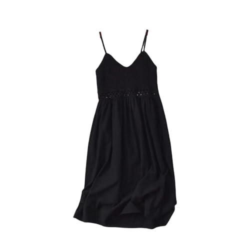 Baiyanor gestrickt Strandkleid Böhmisch Sommerkleider Freizeitkleid Strapskleid Sommer Badeanzug Bikini Cover mit V-Ausschnitt Beachwear (Baumwollmischung, Schwarz) von Baiyanor