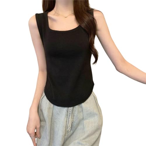Baiyanor gestrickt Tanktop schlanke Passform, Sommer Unterhemd Damen mit U-Ausschnitt elastisch und flexibel ärmelloses T-Shirts für Frauen und Mädchen (Polyester, Schwarz) von Baiyanor