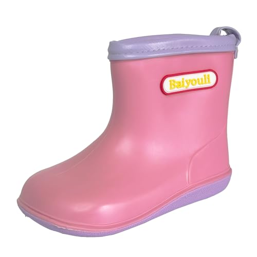 Baiyouli Kleinkinder Gummistiefel Wasserdicht Rutschfest Regenschuhe Leicht Weicher Regenstiefel für Kinder Mädchen Jungen 1–6 Jahre,Rosa,Herstellergröße 16,24 EU von Baiyouli