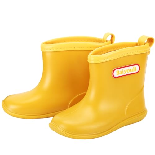 Baiyouli Kinder Gummistiefel Leichter Weich Regenstiefel Wasserdicht Rutschfest Regenschuhe für Mädchen Jungen 1–6 Jahre, Gelb, Herstellergröße 13, 20 EU von Baiyouli