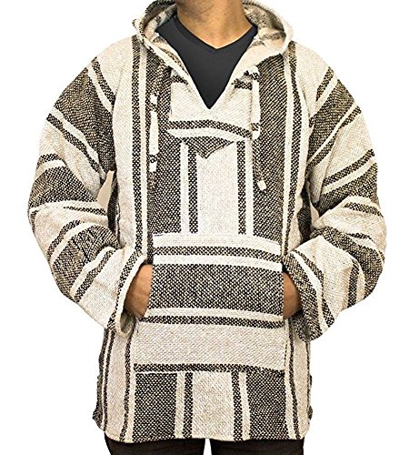 Del Mex Mexican Baja Hoodie Hippie Surf Poncho Sweater Sweatshirt Pullover Jerga, Beige, X-Large von Baja Direct