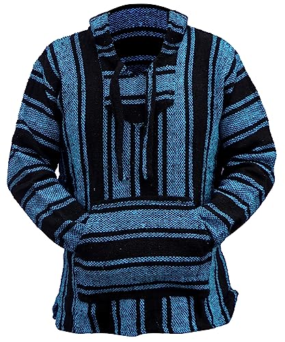 Del Mex Mexikanischer Baja Hoodie Hippie Surf Poncho Sweater Sweatshirt Pullover Jerga, Türkis/Schwarz, L von Baja Direct