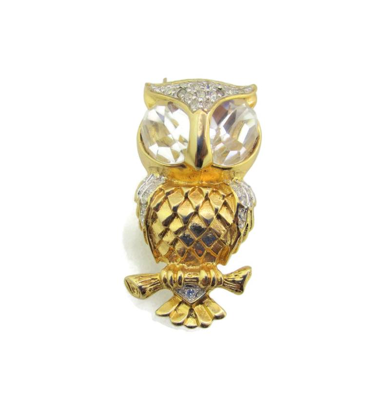 Coro Eule Brosche/Gold Ton Rhodium Überzogene Anstecknadel Strass Und Goldene Emaille von BajanLizard
