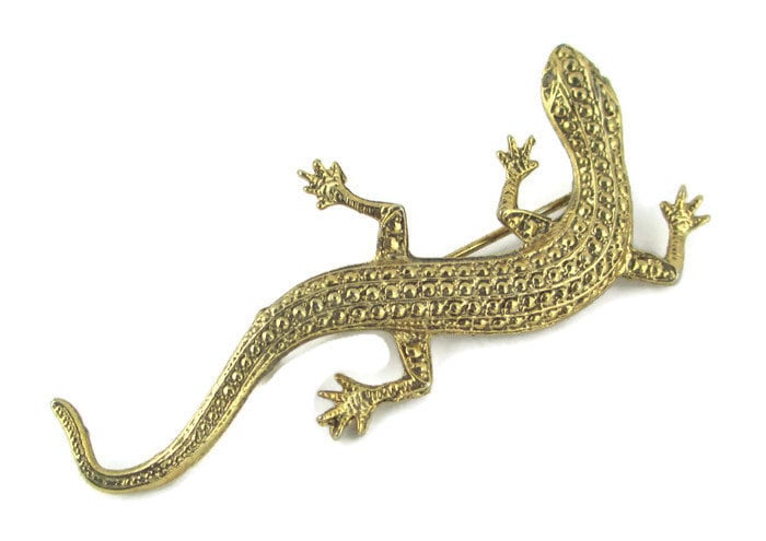 Fabelhafte Vintage Goldene Eidechse Strass Augen Pin von BajanLizard