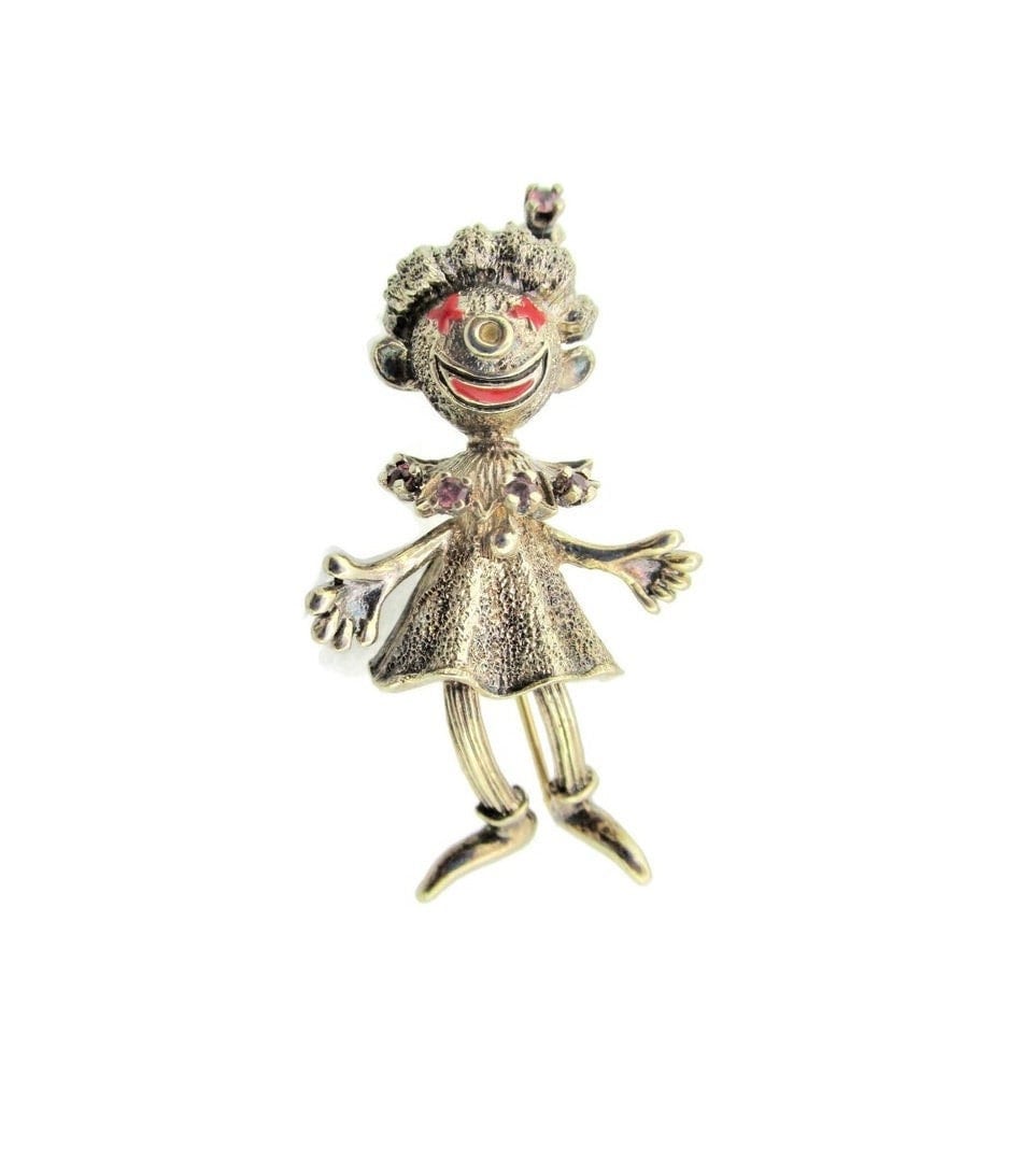 Les Bernard 925 Bucherer Rolex Martine Girl Clown Pin/1968 Diamond-Point/5 Echte Rubinen/14K Gold Auf Sterling Brosche/Artikulationskopf von BajanLizard