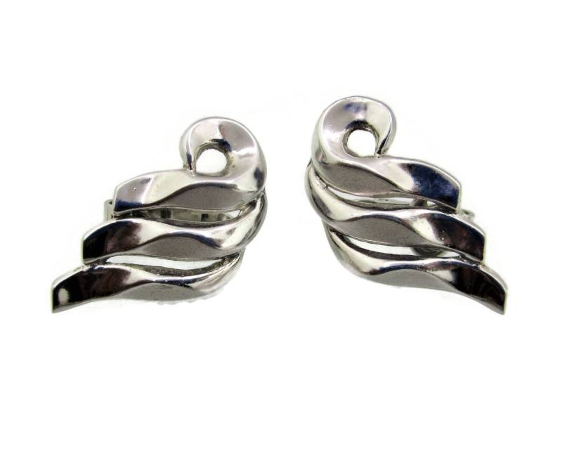 Trifari Flammenförmige Ohrringe/Silberfarbene Clip-Ons Brush Matte Silber Und Chrom-Finish von BajanLizard