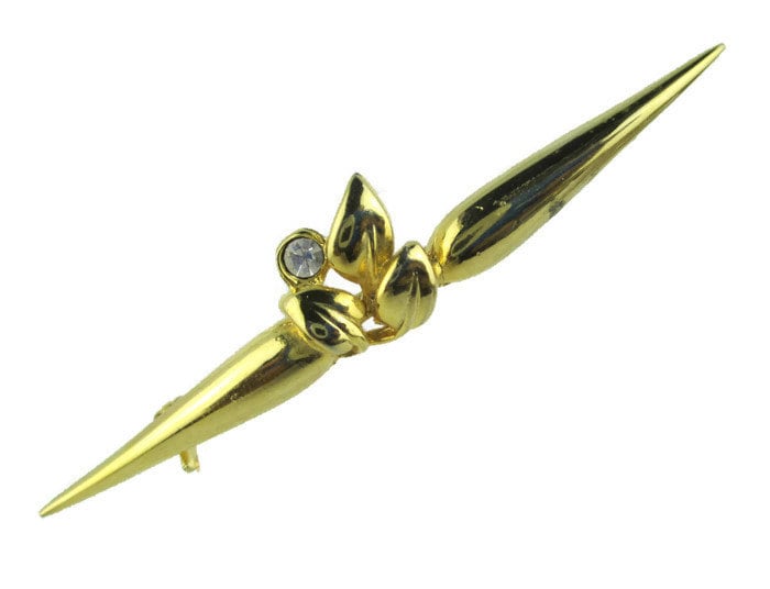 Vintage Blatt Motiv Strass Gold Ton Bar Pin von BajanLizard