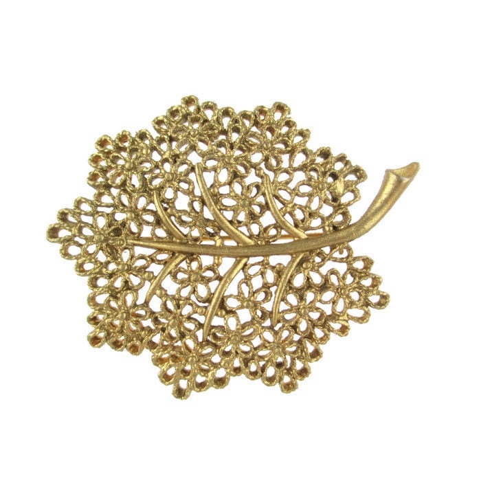 Vintage Durchbrochene Filigrane Blattmotiv Pin Brosche von BajanLizard