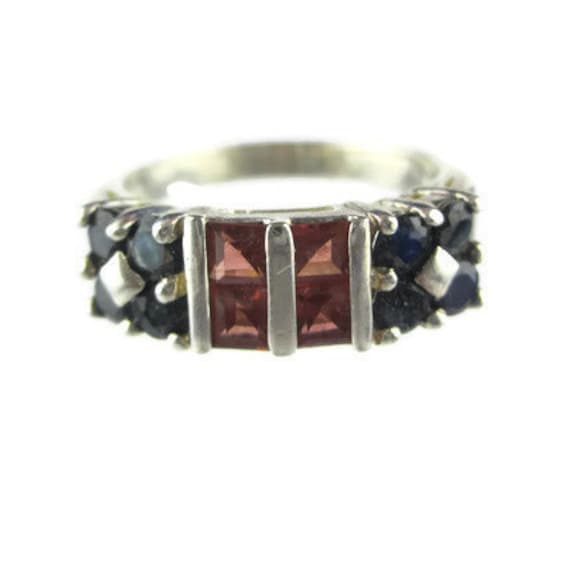 Vintage Orange Turmalin Und Blau Saphir Sterling Silber 925 Ring Größe 7 von BajanLizard