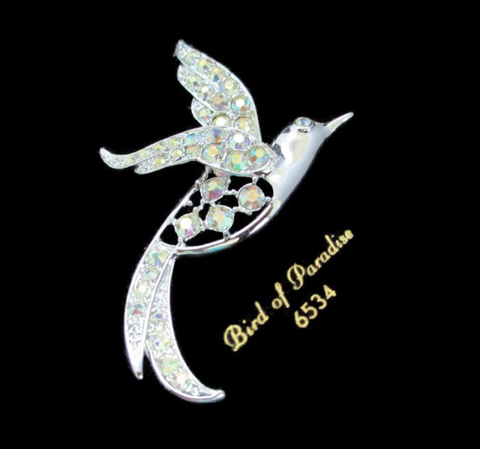 Vintage Sarah Coventry Bird Of Paradise Ab Strass Silber Ton Brosche - Auf Original-Karte, Neu Aus Altbestand von BajanLizard