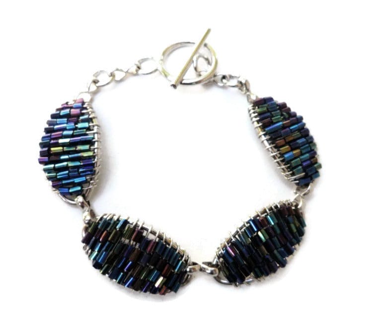 Vintage Silvertone Rhodium Fertigen Wired Glas Bead Toggle Armband - Eid Geschenk von BajanLizard