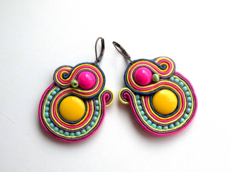 Ohrringe-Soutache Ohrringe-Boho-Hand Bestickt-Bunte Ohrringe-Ethno-Chamäleon Ohrringe-Soutache Ohrringe-Boho-Hand Bestickt-Bunte Ohrringe-Ethno-Chamäleon von Bajobongo