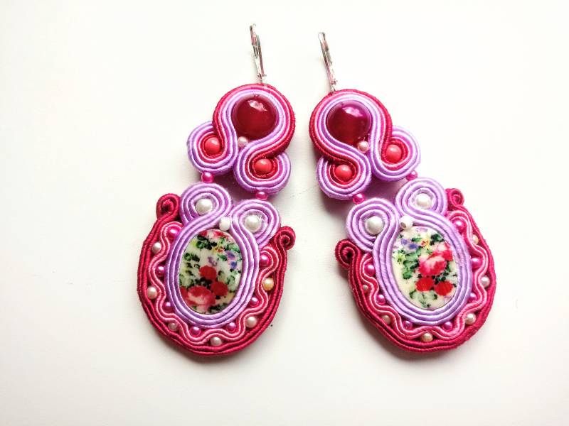 Soutache Ohrringe Kirschrosa Ohrhänger Mit Jade Soutache Ohrringe Kirschrosa Ohrhänger Mit Jade von Bajobongo