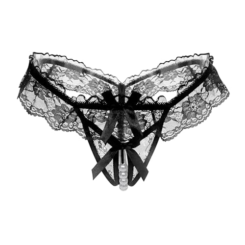 BakeWhiz Höschen mit Perlen Unterwäsche Dessous Damen Offener Schritt Mini String Ouvert für Frauen Spitze Unterhosen Slip mit Öffnung Pantys Reizwäsche Lace Unterwäsche Einheitsgröße von BakeWhiz