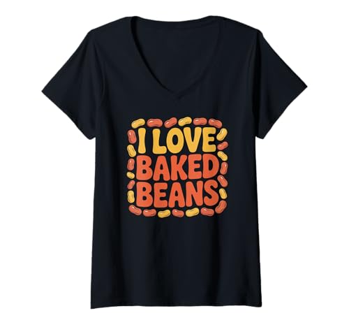 Damen I Love Baked Beans lustiger Retro-Charm T-Shirt mit V-Ausschnitt von Baked Beans Enthusiast Fun Humor