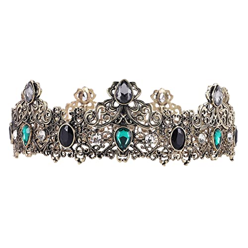 Bakemoro Kronen für Herren, Metall, Vintage-Kronen mit grünem Strass, Geburtstags-Tiaras, Abschlussball-Party-Kronen, Kristall, Metall, Strass von Bakemoro