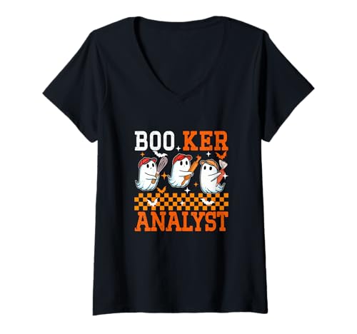 Damen Boo Ker Analyst Halloween Baker Job Three Cute Boos Baking T-Shirt mit V-Ausschnitt von Baker Halloween Costume