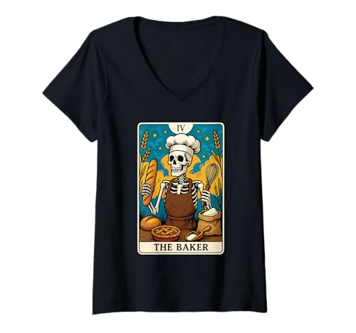 Damen Das Baker-Tarot T-Shirt mit V-Ausschnitt Damen Das Baker-Tarot T-Shirt mit V-Ausschnitt von Baker Job