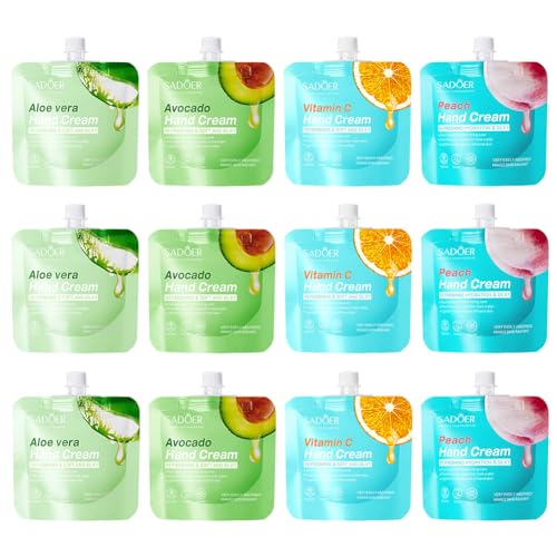 30 g x 12 Stück Handcreme für trockene Hände Feuchtigkeitsspendende Pflegende Handcreme für jeden Tag Handlotion mit Fruchtduft Handcreme Set in Reisegrößen von BakerMiche