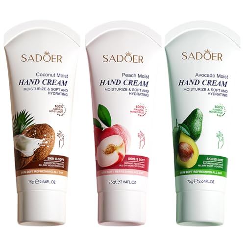 75 g x 3 Stück Feuchtigkeitsspendende Handcreme für trockene Hände Feuchtigkeitsspendende und nährende Handlotion Handcreme für die tägliche Pflege Nicht fettend Handcreme Set mit Fruchtduft von BakerMiche