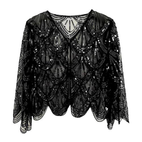 BakerMiche Flapper Umhang der Damen Mit Langen Ärmeln - Pailletten Perlen Schal der 1920er Jahre Gatsby Party von BakerMiche