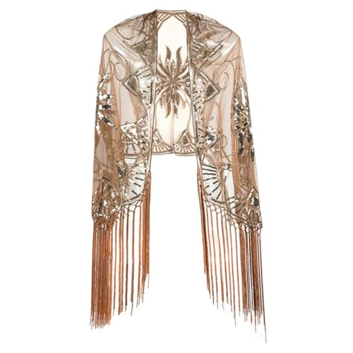 BakerMiche Gatsby Schal der 1920er Jahre Flapper Umhang für Damen Pailletten Perlen Abendschal Umhang mit Fransen Abendumhang Schal Schal von BakerMiche