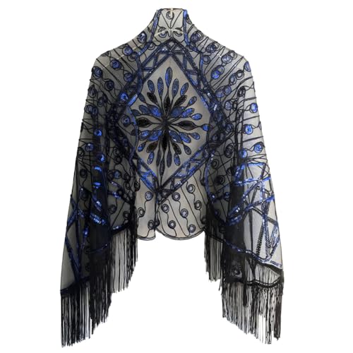 Damen Poncho Pailletten Perlenschal Wickel 1920er Fransen Abendumhang Gatsby Partyschal Flapper Überwurf Abendschal von BakerMiche