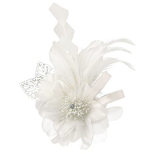 Stoff-Blumen-Haarspange Feder-Brosche für Hut elegante Netz-Blumen-Feder-Corsage Haarnadel-Haarspange Kopfschmuck für Frauen und Mädchen Hochzeit Brautparty Cocktail-Party von BakerMiche