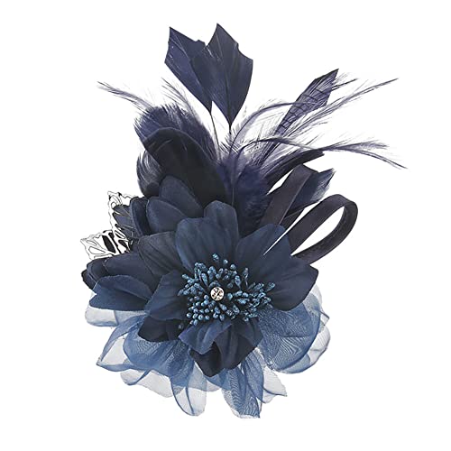 Stoff-Blumen-Haarspange Feder-Brosche für Hut elegante Netz-Blumen-Feder-Corsage Haarnadel-Haarspange Kopfschmuck für Frauen und Mädchen Hochzeit Brautparty Cocktail-Party von BakerMiche