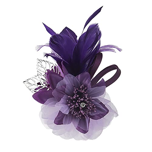 Stoff-Blumen-Haarspange Feder-Brosche für Hut elegante Netz-Blumen-Feder-Corsage Haarnadel-Haarspange Kopfschmuck für Frauen und Mädchen Hochzeit Brautparty Cocktail-Party von BakerMiche