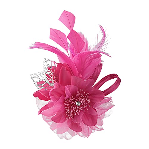 Stoff-Blumen-Haarspange Feder-Brosche für Hut elegante Netz-Blumen-Feder-Corsage Haarnadel-Haarspange Kopfschmuck für Frauen und Mädchen Hochzeit Brautparty Cocktail-Party von BakerMiche