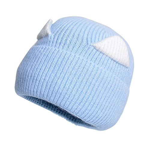 Wintermütze Damen Strickmütze, Strickmütze Damen Frauen Winter Strickmütze mit niedlichen Warm Elastisches Beanie Mütze Herbstmütze Winterhüte Damen Mütze Katzenohren MützeBlauM von BakerMiche