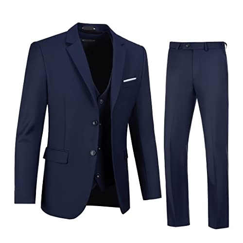 Herren Anzüge Smoking Anzug Outfits für Männer 3 Stück Herren Hochzeit Business Formal Anzug Set Jacke Weste Hose, Marineblau, XL von Bakerbear