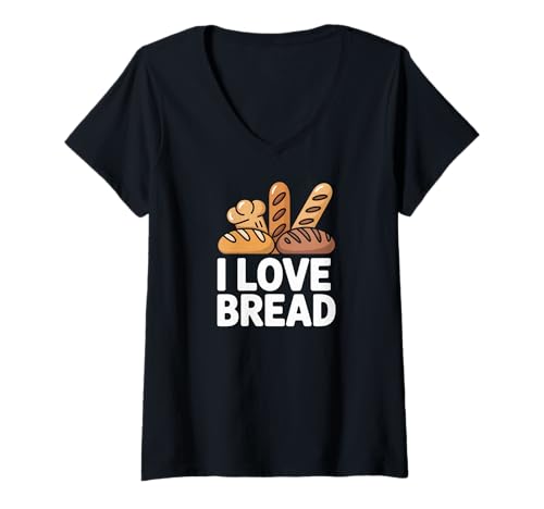 Damen Ich Liebe Brot — Fresh-Baked Delight T-Shirt mit V-Ausschnitt von Bakers Passion Wheat Loaf Humor