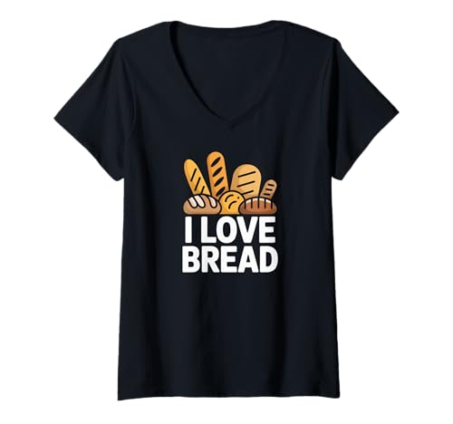 Damen Ich Liebe Brot, frische Backwaren, Spaß T-Shirt mit V-Ausschnitt Damen Ich Liebe Brot, frische Backwaren, Spaß T-Shirt mit V-Ausschnitt von Bakery Enthusiast Bread Lover Passion