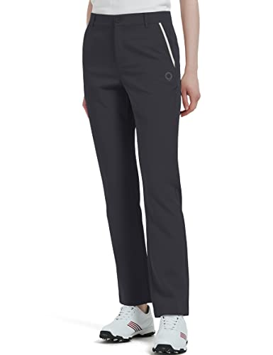 Damen Golfhose Stretch Gerade Leicht Atmungsaktiv Twill Arbeit Chino Damen Hose, Grau / Schwarz, 46 von Bakery