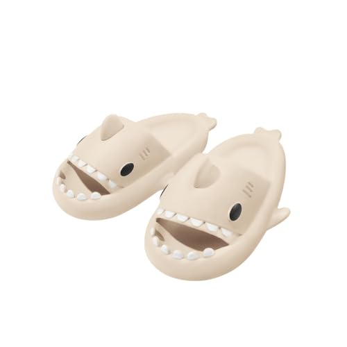 Baketron Cloud Shark Slides Niedliche Hai Hausschuhe für Damen Shark Slippers Herren Weich Rutschfest Badelatchen Hausschuhe Unisex Badeschuhe für Sommer Strand Sandalen - Beige 36/37 EU von Baketron