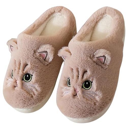 Baketron Katze Hausschuhe Unisex Winter Warm Plüsch rutschfeste Pantoffeln Damen Herren Niedliche Tier Cartoon Schlappen Weiche Cozy Couple Schlappen von Baketron