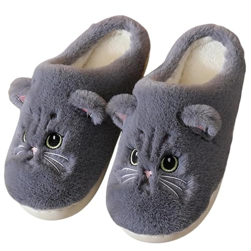 Baketron Katze Hausschuhe Unisex Winter Warm Plüsch rutschfeste Pantoffeln Damen Herren Niedliche Tier Cartoon Schlappen Weiche Cozy Couple Schlappen von Baketron
