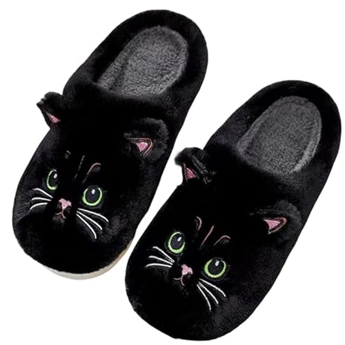 Baketron Katze Hausschuhe Unisex Winter Warm Plüsch rutschfeste Pantoffeln Damen Herren Niedliche Tier Cartoon Schlappen Weiche Cozy Couple Schlappen von Baketron