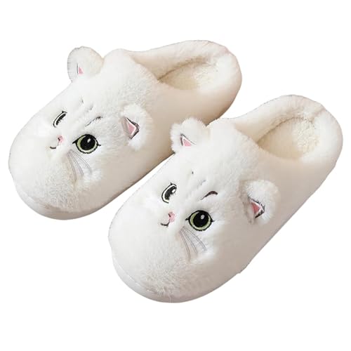 Baketron Katze Hausschuhe Unisex Winter Warm Plüsch rutschfeste Pantoffeln Damen Herren Niedliche Tier Cartoon Schlappen Weiche Cozy Couple Schlappen von Baketron