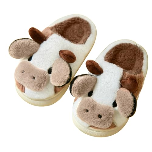 Baketron Kuh Hausschuhe Flaumig Damen Herren Cow Slippers Plüsch Tiere Pantoffeln Niedliche Cartoon Hauspantoffeln Winter Kuschelige Warme Schuhe Indoor Unisex von Baketron