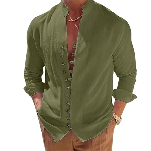 Baketron Leinenhemd Herren Langarm Henley Leichtes Sommerhemd Knopfleiste Freizeithemd Leinenhemd Regular Fit Men Shirts mit Stehkragen von Baketron