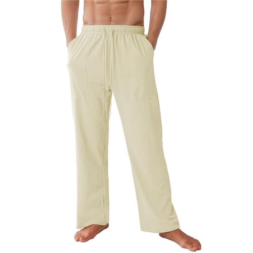 Baketron Leinenhosen Herren Jogging Hose Übergröße Baumwollehosen Leicht Langarm Sommerhose Loose Fit Freizeithose Männer Casual Strandhosen Loungewear von Baketron