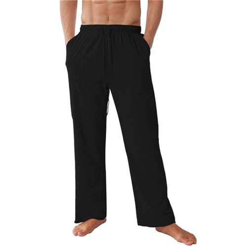 Baketron Leinenhosen Herren Jogging Hose Übergröße Baumwollehosen Leicht Langarm Sommerhose Loose Fit Freizeithose Männer Casual Strandhosen Loungewear von Baketron