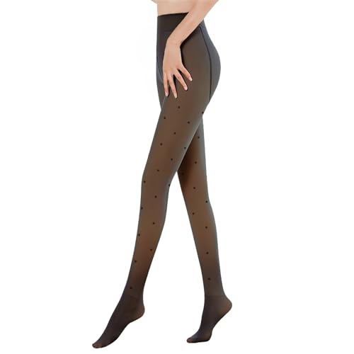 Baketron Strumpfhosen Damen Winter Einheitsgröße, Thermo Strumpfhose gefüttert, Gefälschte Durchscheinend Plüschstrümpfe Pantyhose Wärmende Fleece Strumpfhose(Punkte,80g) von Baketron