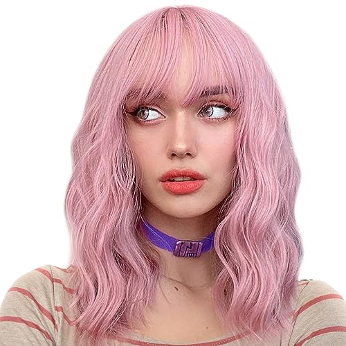 Rosa Perücke, Kurze bob Perücke, Kunstfaserperücke Damen für Cosplay Partys oder den täglichen Gebrauch von Bakiauli
