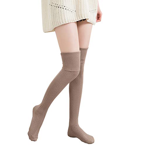 Bakicey Damen Kniestrümpfe Socken Overknee Strümpfe Strumpfhosen Baumwollstrümpfe Stricksocken Stützkniestrümpfe Gestrickte Socken Hoch Über das Knie Lange Socken Winter Strümpfe, 74cm Khaki von Bakicey