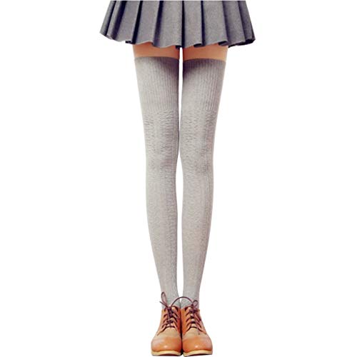 Bakicey Damen Kniestrümpfe Overknee Strümpfe Strumpfhosen Baumwollstrümpfe Stricksocken Stützkniestrümpfe Gestrickte Über das Knie Lange Winter Strümpfe, 74cm Grau von Bakicey