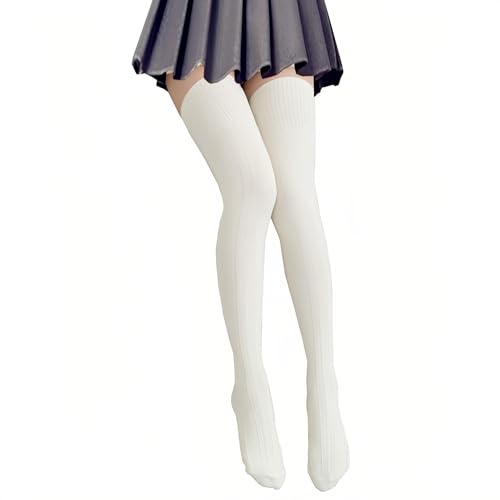 Bakicey Damen Kniestrümpfe Socken Overknee Strumpfhosen Baumwollstrümpfe Stricksocken Stützkniestrümpfe Gestrickte Hoch Über das Knie Lange Winter Strümpfe, 74cm Weiß von Bakicey